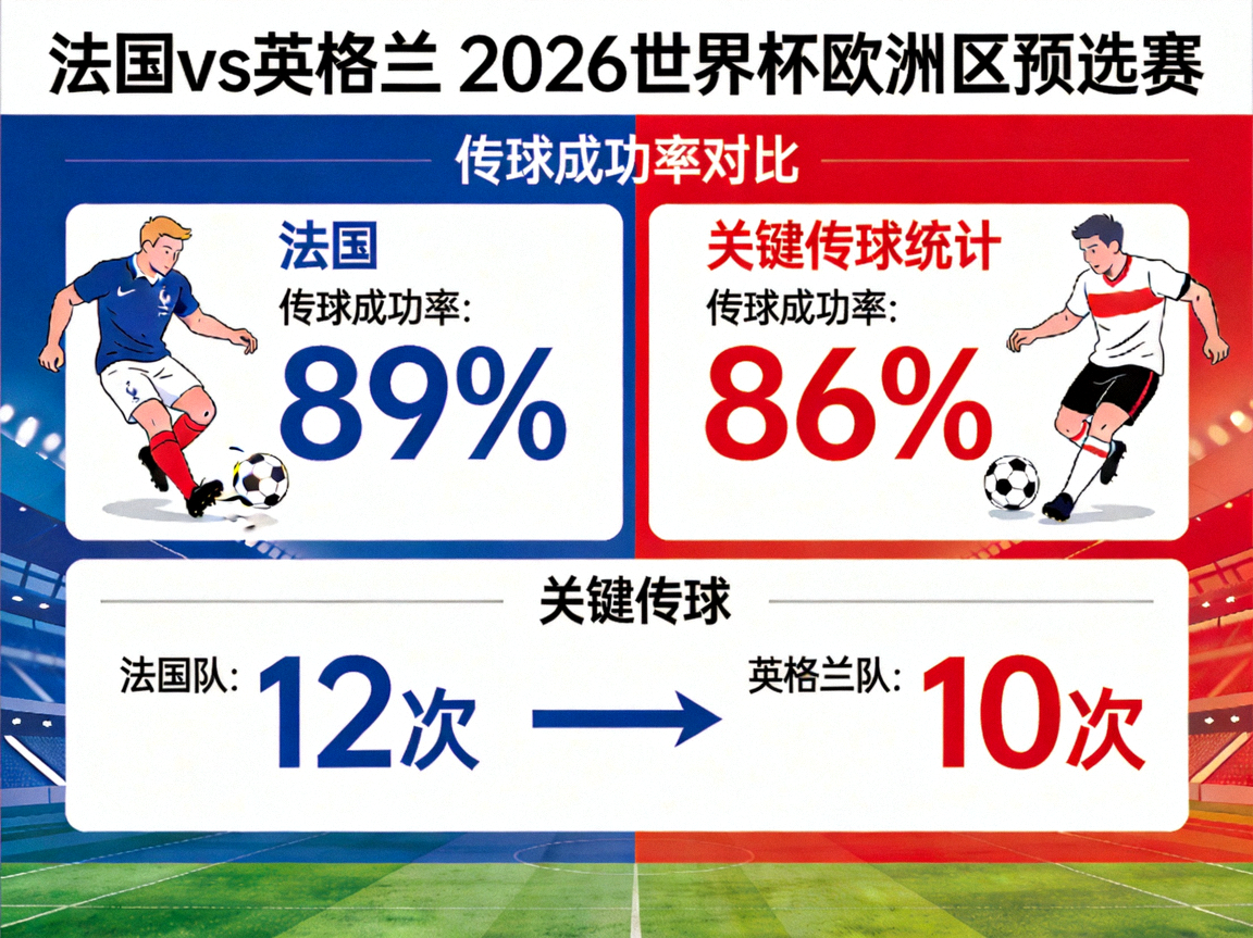 法国vs英格兰 2026世界杯欧洲区预选赛 传球成功率 关键传球